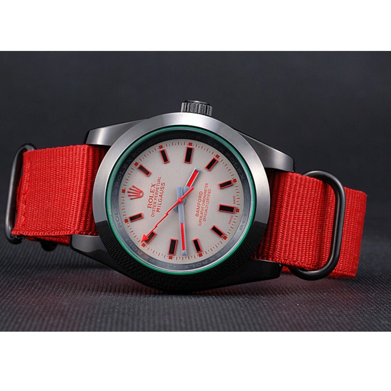 Aaa replica watch Strap Red Bamford 622002 Rolex Milgauss Nylon 0512